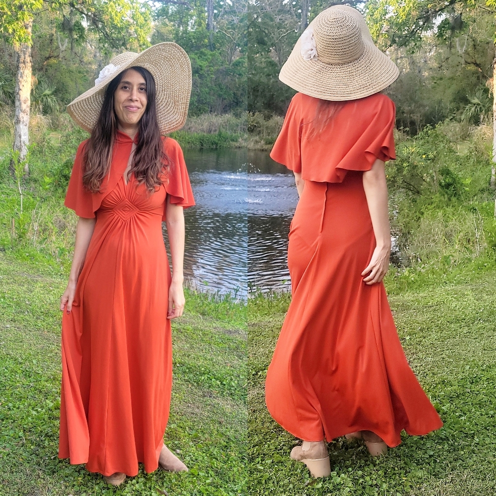 *Vintage 70s Fabulous and Unique Caped Maxi Dress*